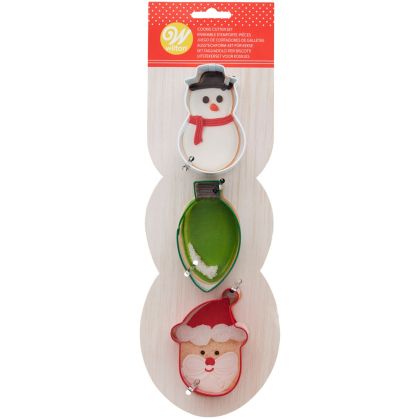 WILTON COOKIE CUTTER SNOWMAN-BULB-SANTA 