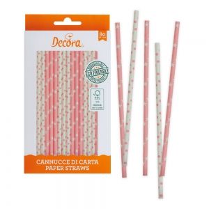  80 PCS STARS&POIS PINK Ø 6 X 210 MM PAPER BIO STRAWS