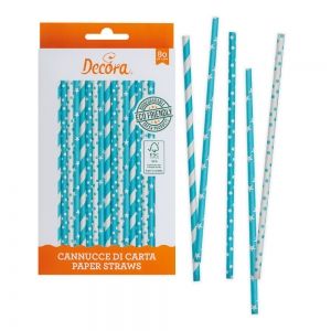 80 PCS STARS&POIS BLUE SKY Ø 6 X 210 MM PAPER BIO STRAWS 